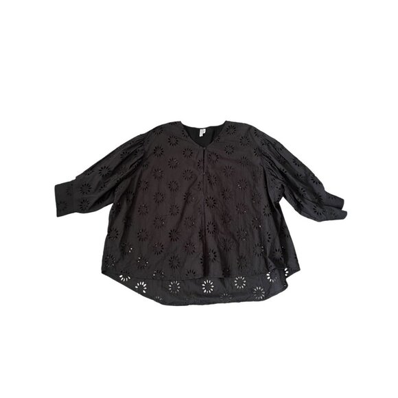 NEW Anthropologie Blank London Black Eyelet Cotton Top Large - Picture 6 of 11